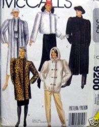 9200 MCCALLS FAKE FUR LINED COAT LENGTHS HOODIE JACKET PATTERN XS ,SM, MED CHOICE